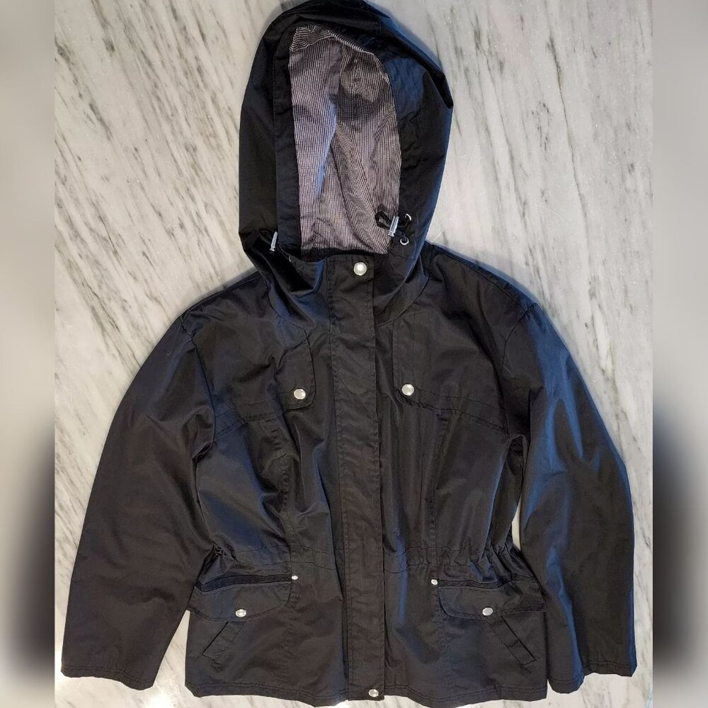 Women’s Raincoat Rain Jacket with Hood, Croft & Barrow, Black, Size Large
